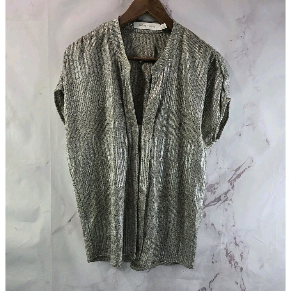Bishop Young Shirt Womens XS Silver Champagne Blouse Metallic Shimmer Glitter